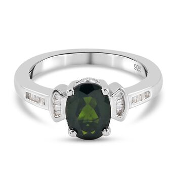 Nat&uuml;rlicher Chromdiopsid und Diamant Ring 925 Silber platiniert (Gr&ouml;&szlig;e 16.00) ca. 1,37 ct