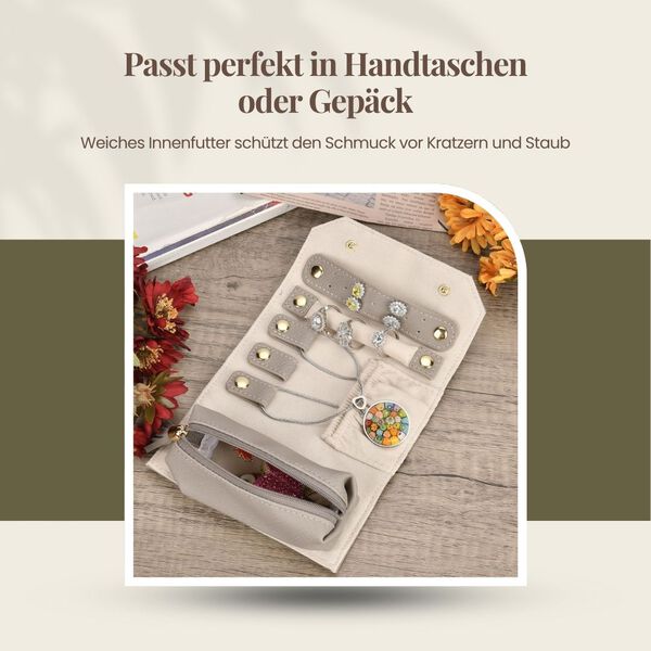 Mini-Schmuckrollen-Organizer, 24x14cm offen, 14x6,5cm geschlossen, Beige image number 4