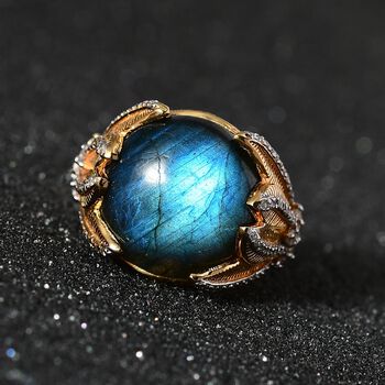 GP Italienische Garten Kollektion-AAA Labradorit, Wei&szlig;er Zirkon Ringe 925 Silber Gelbgold Vermeil (Gr&ouml;&szlig;e 17.00) ca. 14.09 ct