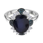 Masoala Saphir (Fissure gefüllt), Weißer Zirkon Ring 925 Silber rhodiniert (Größe 17.00) (10-15 Werktage Lieferzeit) ca. 8.50 ct