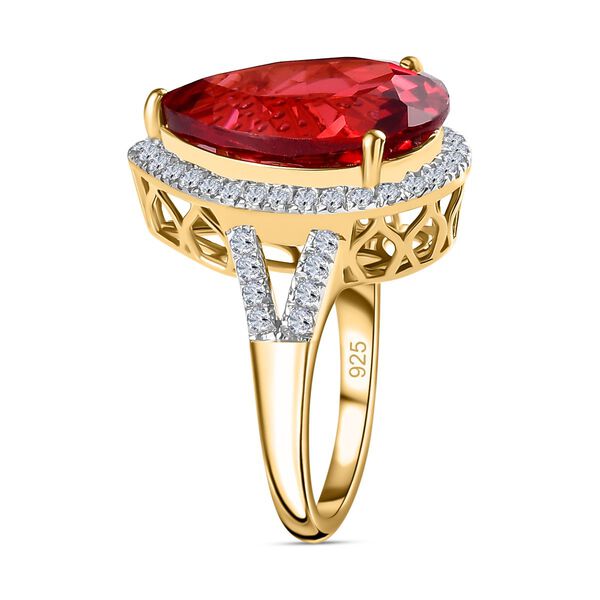 Lab Created Padparadscha-Saphir, Weißer Zirkon Ring, 925 Silber Gelbgold Vermeil, (Größe 18.00), ca. 16.76 ct image number 5