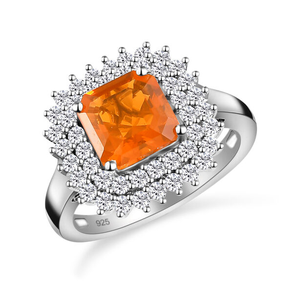 Salamanca Feueropal und wei&szlig;er Zirkon-Ring, 925 Silber platiniert  ca. 1,71 ct image number 4