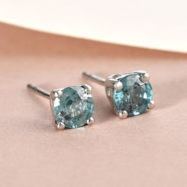 Kambodschanische, blaue Zirkon-Ohrstecker, 925 Silber platiniert ca. 1.53 ct image number 2