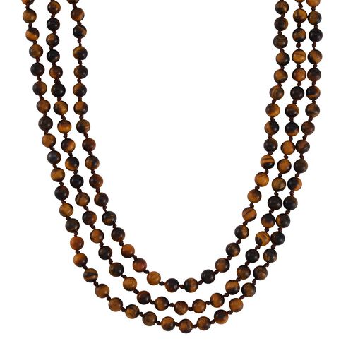 Dreilagige gelbe Tigerauge-Halskette, 150cm - 384,50 ct. image number 0