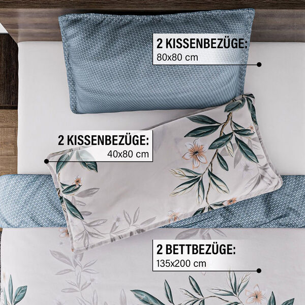 Bettw&auml;sche-Set 6tlg., Blumenmuster, blau/wei&szlig; image number 3