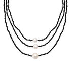 EVER TRUE Schwarzer Spinell, S&uuml;&szlig;wasser Perle Halskette ca. 45 cm Edelstahl