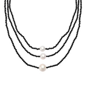 EVER TRUE Schwarzer Spinell, S&uuml;&szlig;wasser Perle Halskette ca. 45 cm Edelstahl