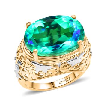 D joy Pfau Quarz Triplette, Wei&szlig;er Zirkon Ring 925 Silber Rhodiniert und 750 Gelbgold Vermeil (Gr&ouml;&szlig;e 16.00) ca. 14,02 ct