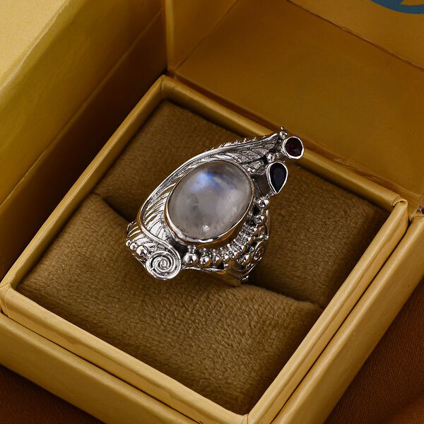 Sajen Silver- Regenbogen Mondstein, Ilakaka rosa Saphir und afrikanischer Amethyst-Ring- 9.53 ct. image number 2