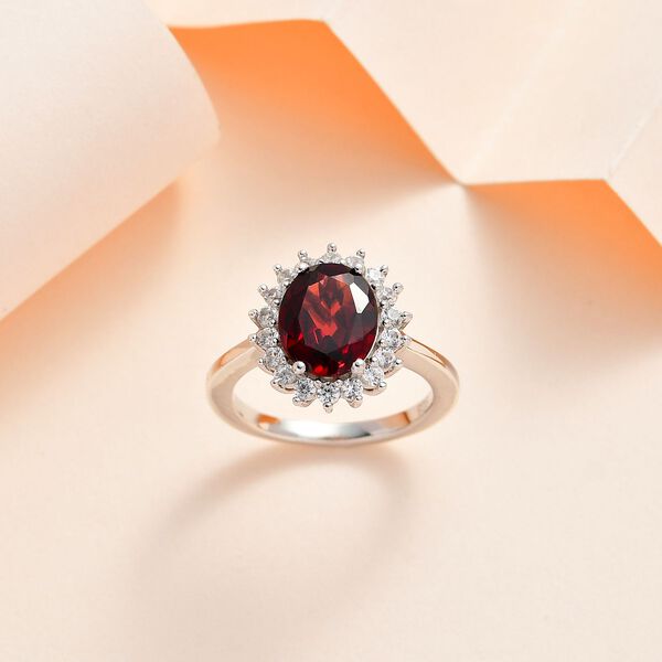 Roter Granat, Weißer Zirkon Ring, 925 Silber platiniert, (Größe 20.00) ca. 3.37 ct image number 2