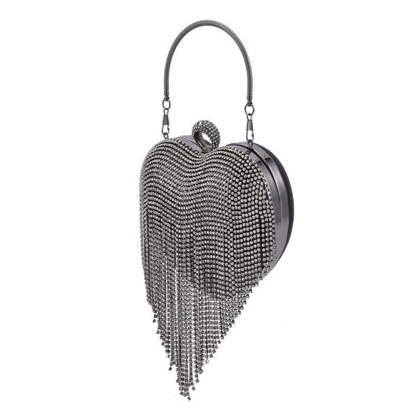 Herzförmige Clutch mit Kristallen, 15x16cm, schwarz image number 8