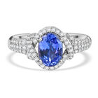 Tansanit und Zirkon-Ring, 925 Silber platiniert (Größe 18.00) ca. 1,80 ct