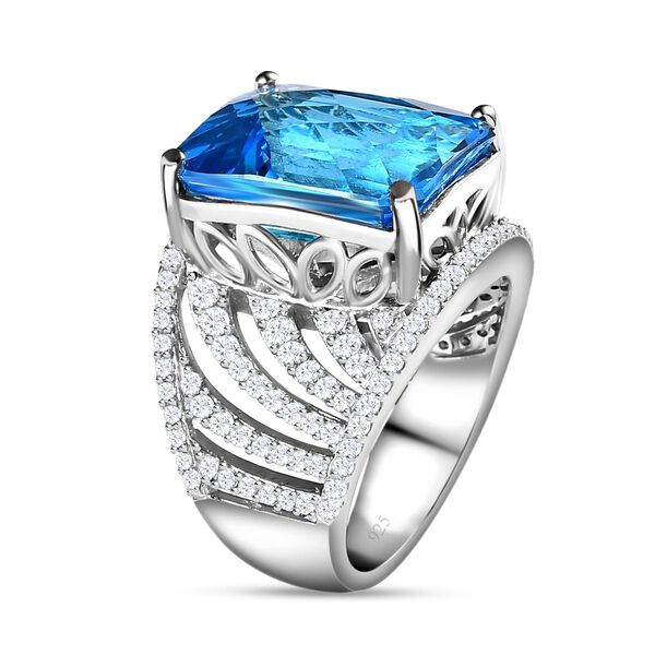 Elektrischer Blau Topas, wei&szlig;er Zirkon Ring, 925 Silber platiniert, (Gr&ouml;&szlig;e 19.00), ca. 17.16 ct image number 5
