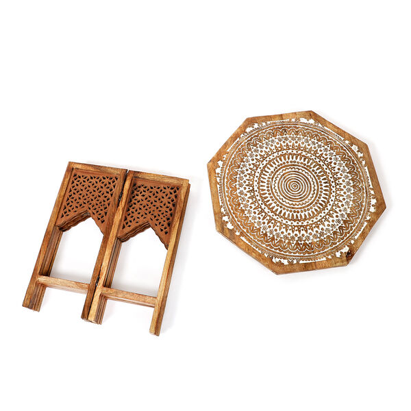 Nakkashi Handgeschnitzter achteckiger Tisch aus Mangoholz, 66x66x56 cm image number 6