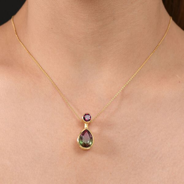 D'Joy Wassermelonen Triplett Quarz und Rhodolith Granat Anh&auml;nger mit 50cm Kette - 7,28 ct. image number 3