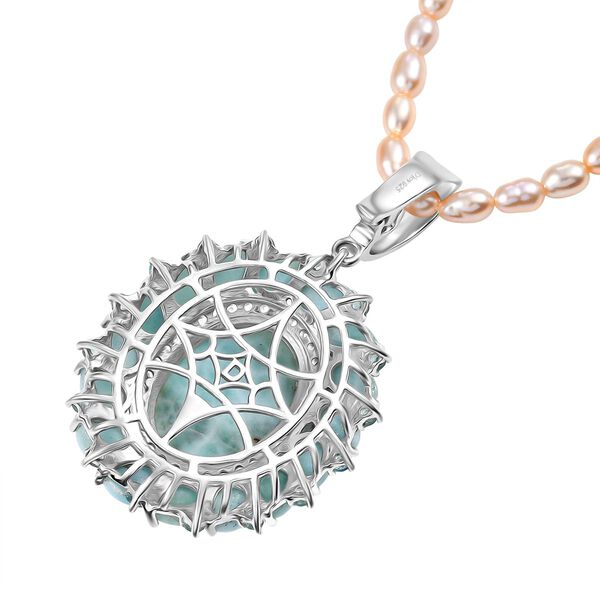 D'Joy Larimar, Süßwasser Perle, Neon Apatit und Zirkon Anhänger mit 45cm Kette image number 5