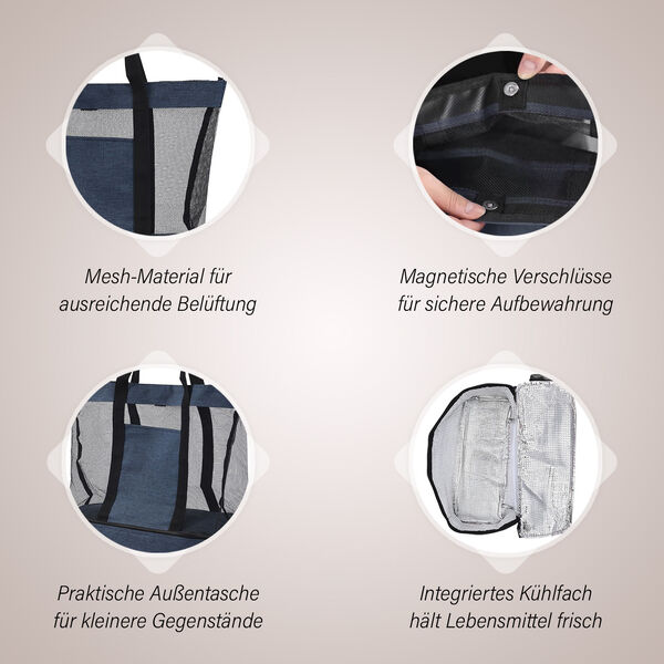 Zweist&ouml;ckige Netz-Einkaufstasche mit K&uuml;hlfach, 37x15x42cm, blau image number 3