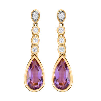 Rose De France Amethyst, wei&szlig;er Zirkon Ohrringe, 925 Silber vergoldet ca. 3.81 ct