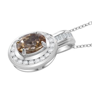 AA Gelber Zirkon, Wei&szlig;er Zirkon Anh&auml;nger mit Kette ca. 50 cm, 925 Silber rhodiniert ca. 3.52 ct