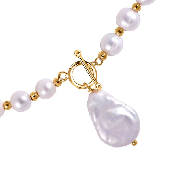 Keshi-Stil Perle, Weiße Süßwasser Perle Halskette, ca. 53.25 cm 925 Silber vergoldet image number 3