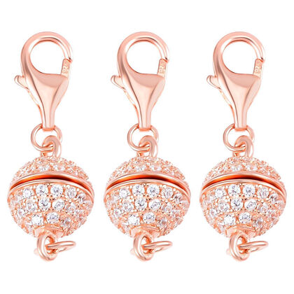 3er Set Wei&szlig;er Zirkonia Magnetschlie&szlig;e 925 Silber ros&eacute;vergoldet