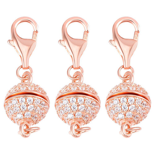 3er Set Weißer Zirkonia Magnetschließe 925 Silber rosévergoldet