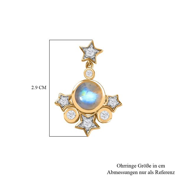 GP Celestial Kollektion - AA Regenbogen Mondstein, Moissanit Ohrringe 925 Silber 750 Gelbgold Vermeil ca. 5.42 ct image number 5