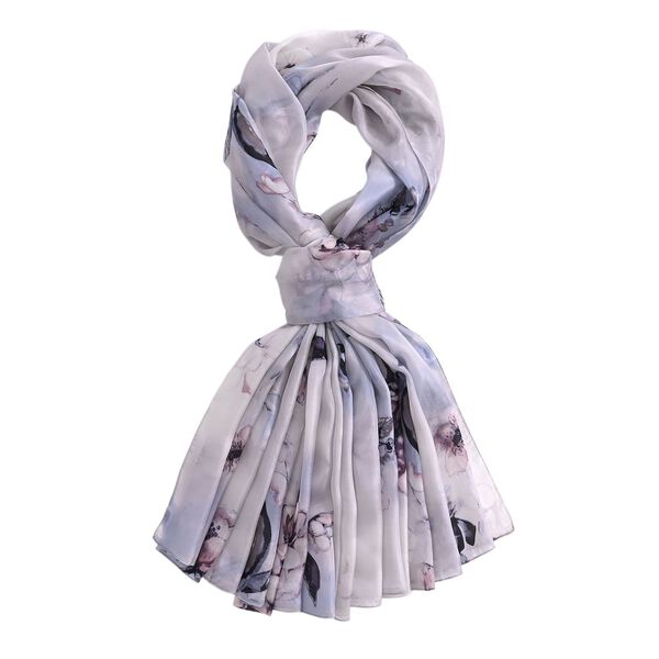  LA MAREY signature 100% silk scarf110*195cmweight:40gcolor:blue and greyMaterial:100% Mulberry silk image number 5