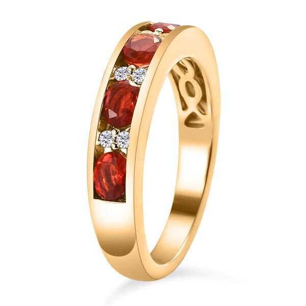 Mexikanischer Kirschfeuer-Opal und wei&szlig;er Zirkon-Ring, 925 Silber vergoldet (Gr&ouml;&szlig;e 21.00) ca. 0.73 ct image number 5