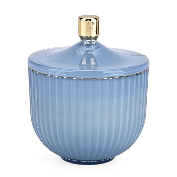 Duftkerze im Glas mit Deckel, Luxusglas-Design, Tabak und Oud, Blau image number 3