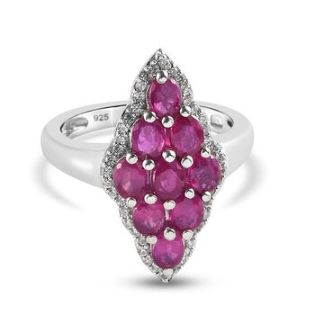 Afrikanischer Rubin (Fissure gef&uuml;llt) und Zirkon-Ring, 925 Silber platiniert (Gr&ouml;&szlig;e 16.00) ca. 1.85 ct