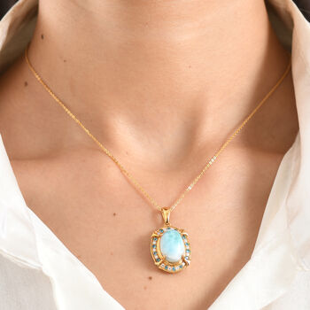 D'Joy Larimar, Neon Apatit Schmuckset ca. 50 cm 925 Silber 750 Gelbgold vermeil ca. 7,43 ct.