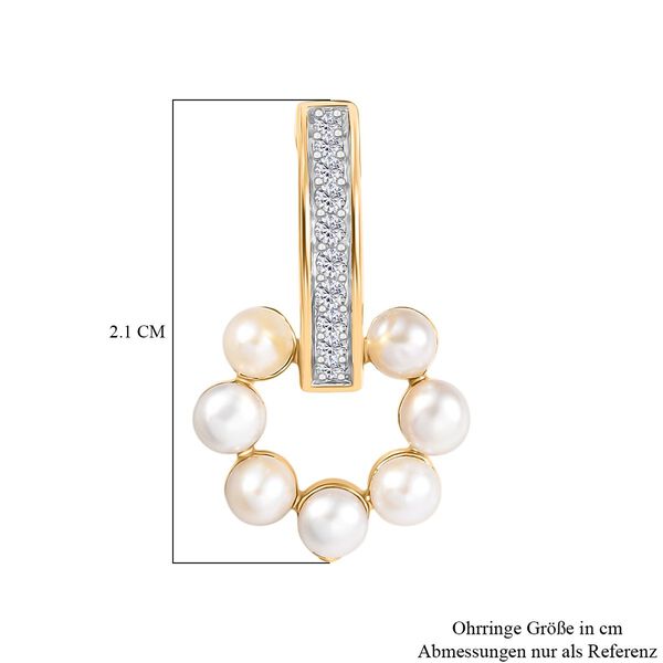 Süßwasser Perle, Weißer Zirkon Ohrringe Messing 750 Gelb Vergoldet image number 6