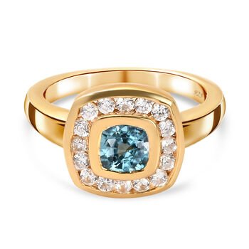 Kambodschanischer blauer Zirkon und Wei&szlig;er Zirkon Ring 925 Silber vergoldet (Gr&ouml;&szlig;e 16.00)