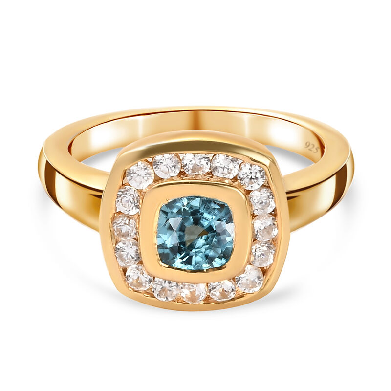 Kambodschanischer blauer Zirkon und Weißer Zirkon Ring 925 Silber vergoldet image number 0