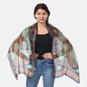 Bedruckter Satin-Seidenschal, 48x160cm, Marineblau