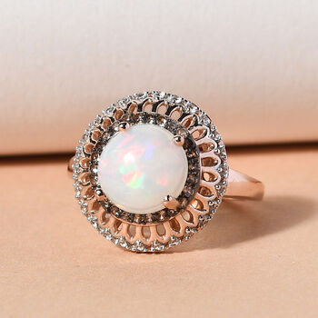 Nat&uuml;rlicher &Auml;thiopischer Opal und Brauner Zirkon Ring 925 Silber ros&eacute;vergoldet  ca. 2,17 ct