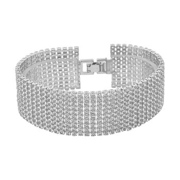 Mehrreihiges Kristall Carpet Armband, ca. 19 cm, silberfarben