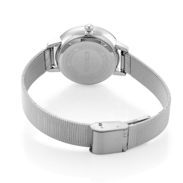 STRADA Uhr mit Japanischem PC21S Werk, Edelstahl-Mesharmband Silberfarben, florales Zifferblatt Wei&szlig; mit Wei&szlig;em Kristall image number 7