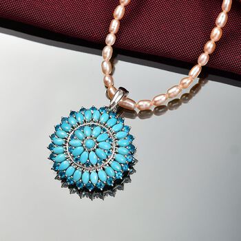 D joy Sleeping Beauty T&uuml;rkis, Anh&auml;nger mit Perle Kette, ca. 45 cm, 925 Silber rhodiniert