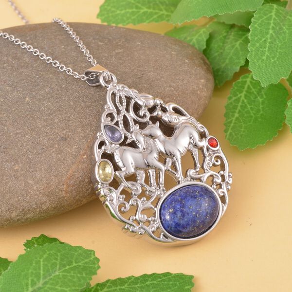 Lapislazuli, gelber Zirkonia Anhänger mit Kette, Edelstahl ca. 16.20 ct image number 2