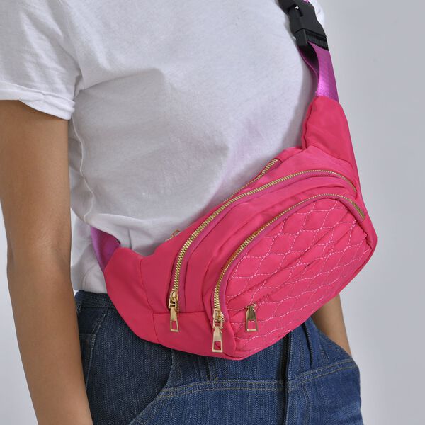 Multifunktionale RFID-geschützte Nylon Gürteltasche mit Schnellverschluss, 36x4x13cm, Rosa image number 9