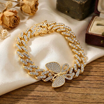 DESIGNER INSPIRIERT Wei&szlig;er Kristall Armband ca. 19 cm, goldfarben