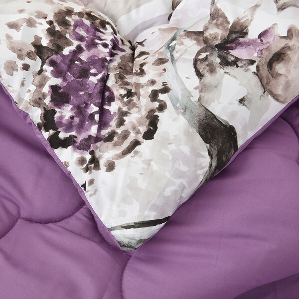 SERENITY NIGHT: 2er-Set, Bettdecke mit Kissenbezug, Tulpenmuster, allergiefreundlich, Weiß-Lila image number 4