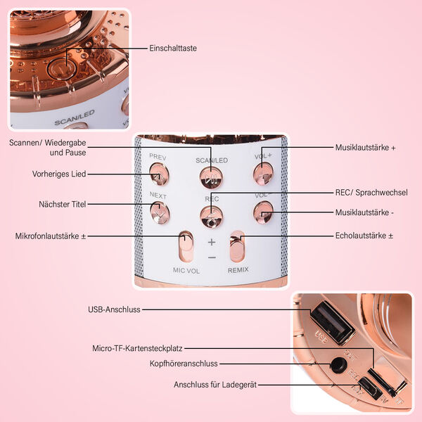 Multifunktions Karaoke Mikrofon, rosegold image number 4