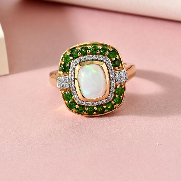 Natürlicher Äthiopischer Opal und Natürlicher Chromdiopsid Ring 925 Silber vergoldet  ca. 2,08 ct image number 2