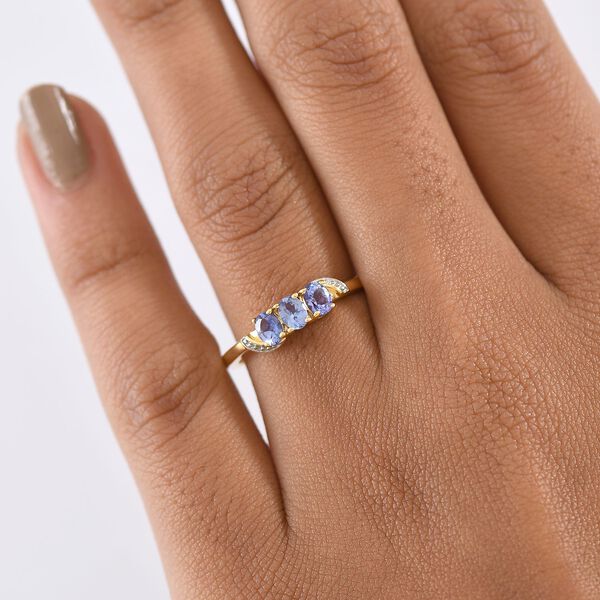 AA Tansanit Ring 925 Silber 750 Gelb Vergoldet (Gr&ouml;&szlig;e 19.00) ca. 0,55 ct image number 3