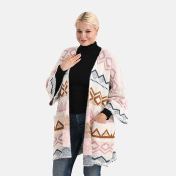 La Marey - Aztekenmuster-Cardigan, One Size, 75x85cm, Rosa-Blau
