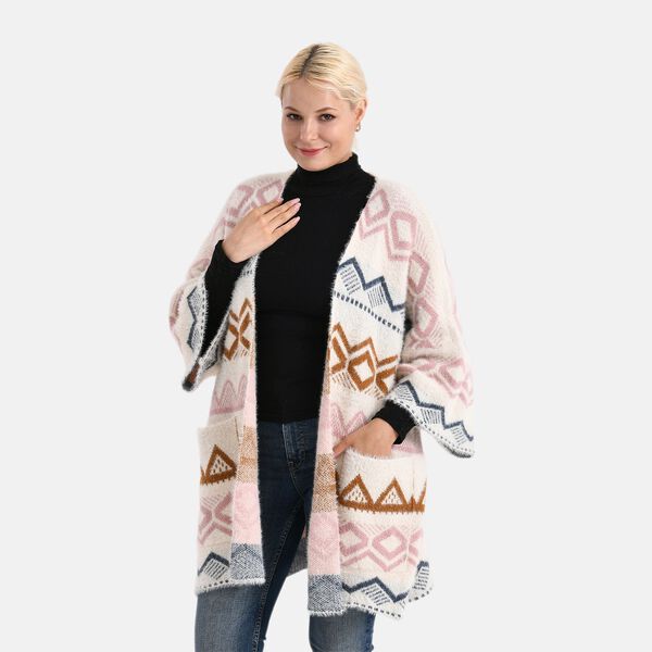 La Marey - Aztekenmuster-Cardigan, One Size, 75x85cm, Rosa-Blau image number 3