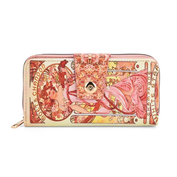 Langbörse mit Alphonse-Mucha-Motiv, 19x4x9 cm, Pink image number 0